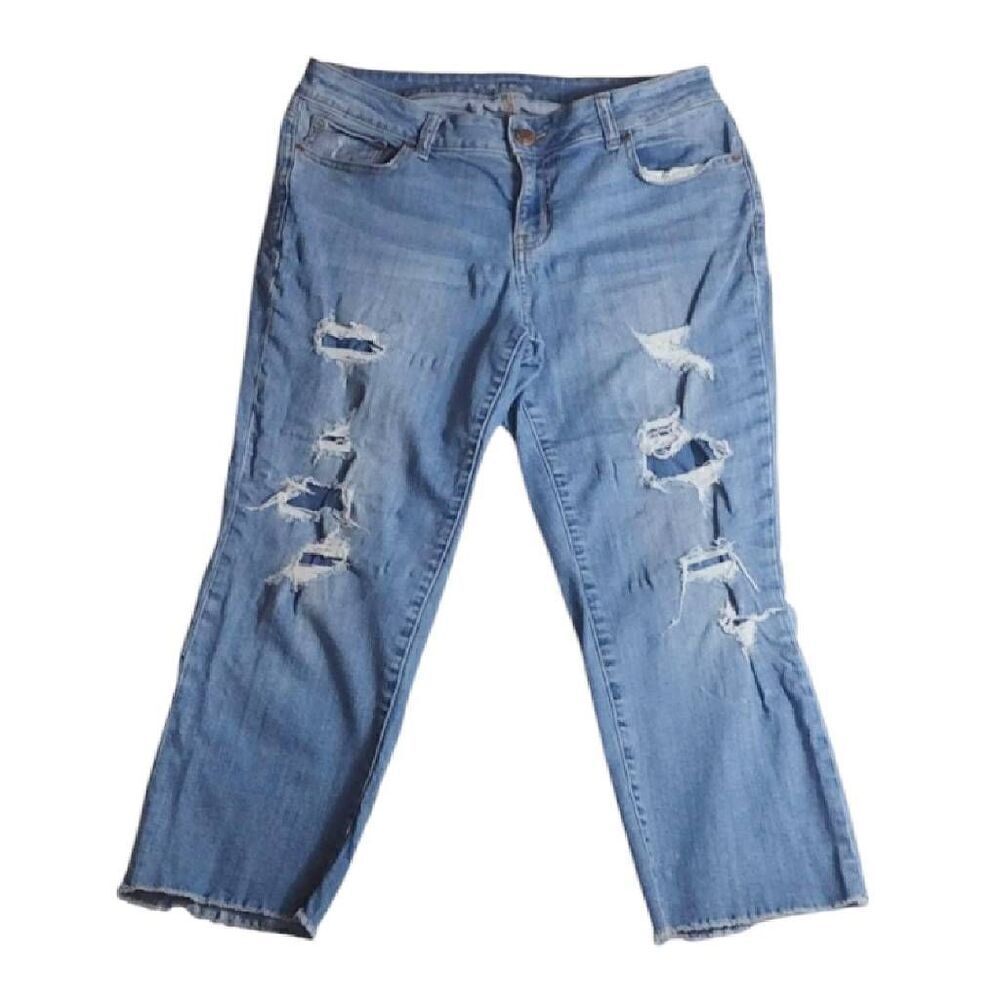 Maurices Distressed Ripped High Rise Cropped Raw Hem Jeans Plus 14